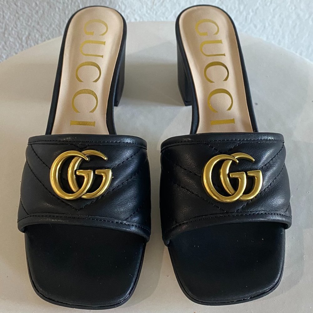 GUCCI Marmont GG Matelasse Jolie Sandals Slides Mules | Black 39 (EU)